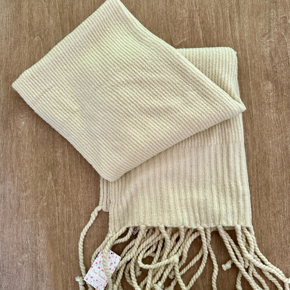 Free People Cream Knit Scarf with Fringe